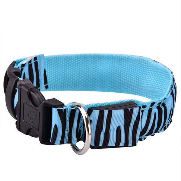 105pcs/lot LED Dog Collar Nylon Night Safety Flashing Glow Pet Dog Collar with Zebra Pattern Luminous Light Collar