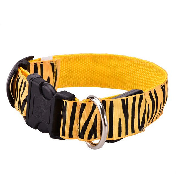 105pcs/lot LED Dog Collar Nylon Night Safety Flashing Glow Pet Dog Collar with Zebra Pattern Luminous Light Collar