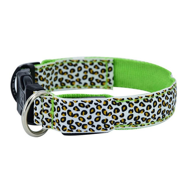 160pcs/lot LED Dog Collar Flashing In Dark 3 Mode Lighting Safety Adjustable Nylon Leopard Pet Collar Luminous Pet Accessories