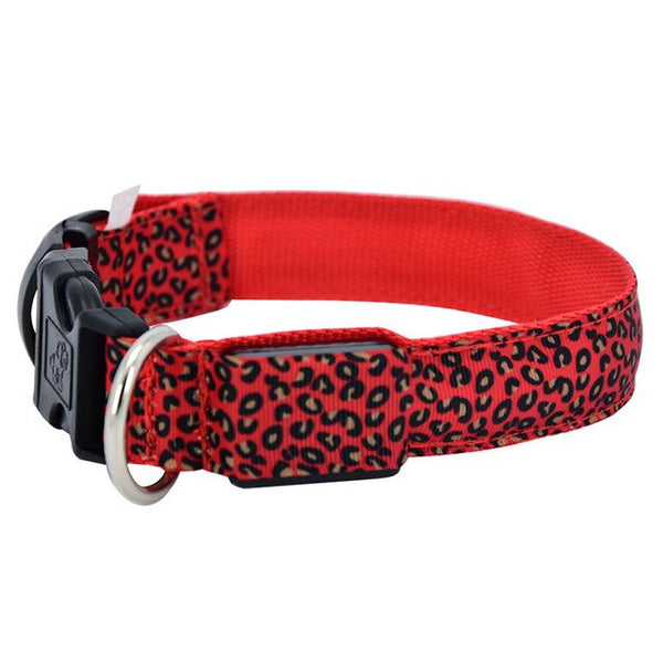 160pcs/lot LED Dog Collar Flashing In Dark 3 Mode Lighting Safety Adjustable Nylon Leopard Pet Collar Luminous Pet Accessories