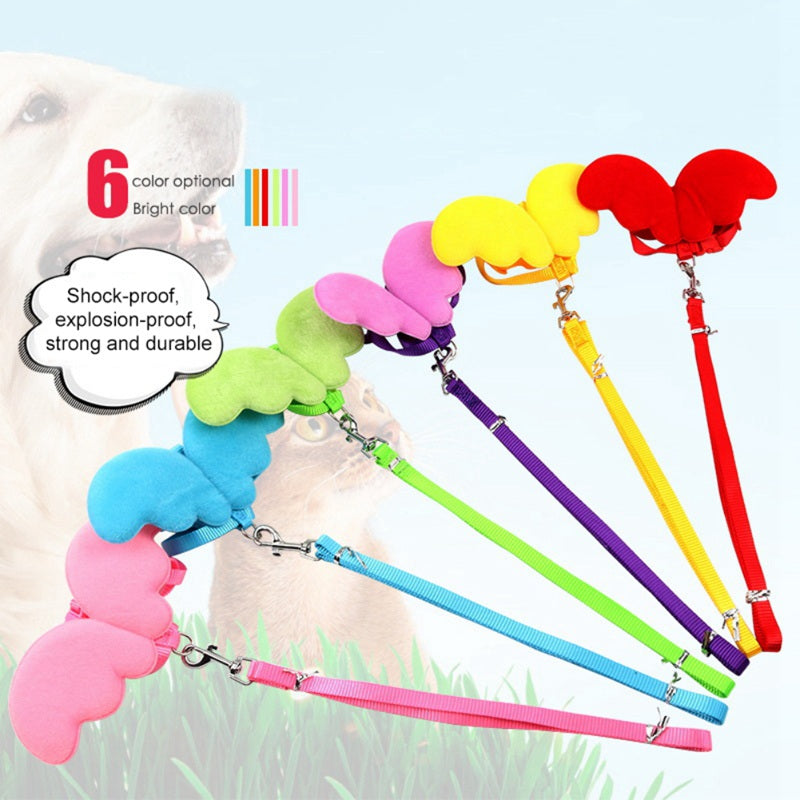 Dog Collar Pet Dog Angel Wings Belt And Collar Adjustable Puppies Lead Traction Belt Pet Out Accessories