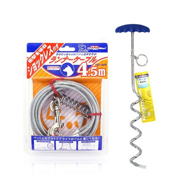 High Quality Long Outdoor Transparent Steel Wire Dog Leash +Screw Pet Stake Anchor 47cm Pet Travelling Product Set