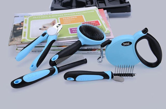 Pet Dog Chain Harness Leash Set Dematting Comb Nail Clipper Retractable Kit 5 Pieces a Set 3M Leash Grooming Tools Set for Pets