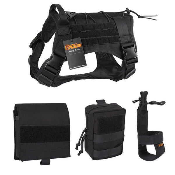 EXCELLENT ELITE SPANKER Tactical Pet Dog Clothes Suit Outdoor Training Molle Dog Vest Harness with 2 pouches and Kettle bag