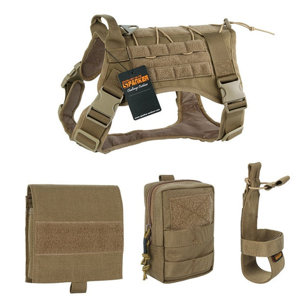 EXCELLENT ELITE SPANKER Tactical Pet Dog Clothes Suit Outdoor Training Molle Dog Vest Harness with 2 pouches and Kettle bag
