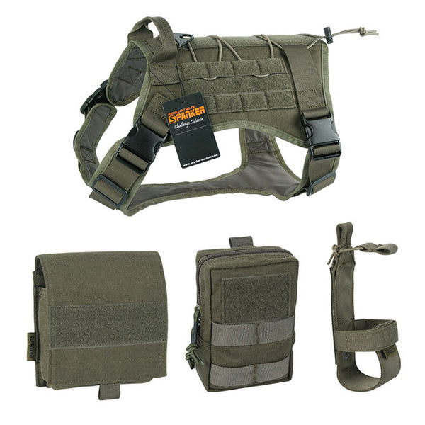 EXCELLENT ELITE SPANKER Tactical Pet Dog Clothes Suit Outdoor Training Molle Dog Vest Harness with 2 pouches and Kettle bag