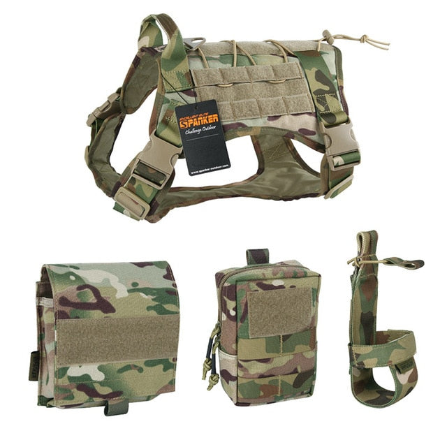 EXCELLENT ELITE SPANKER Tactical Pet Dog Clothes Suit Outdoor Training Molle Dog Vest Harness with 2 pouches and Kettle bag