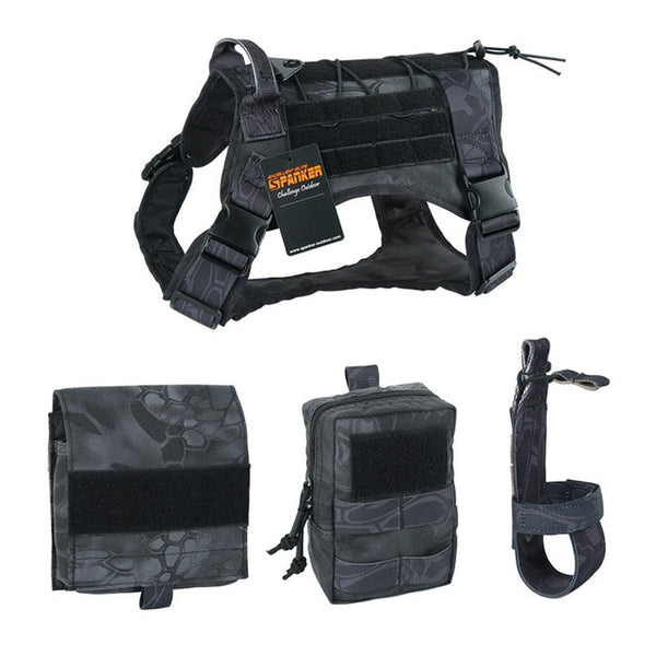 EXCELLENT ELITE SPANKER Tactical Pet Dog Clothes Suit Outdoor Training Molle Dog Vest Harness with 2 pouches and Kettle bag