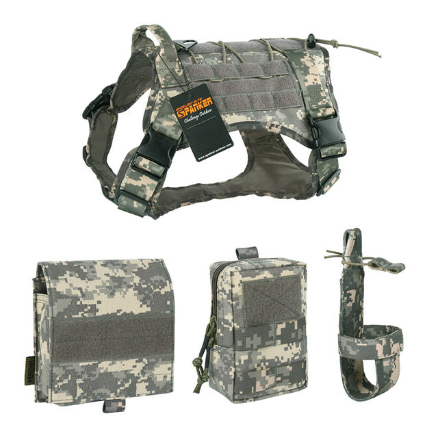 EXCELLENT ELITE SPANKER Tactical Pet Dog Clothes Suit Outdoor Training Molle Dog Vest Harness with 2 pouches and Kettle bag