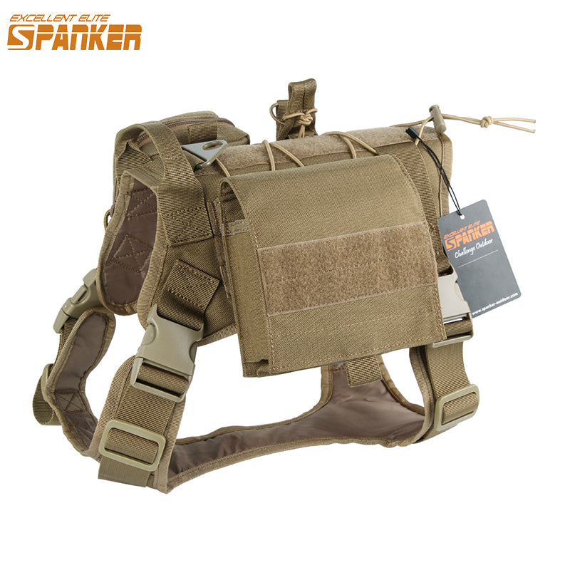 EXCELLENT ELITE SPANKER Tactical Pet Dog Clothes Suit Outdoor Training Molle Dog Vest Harness with 2 pouches and Kettle bag