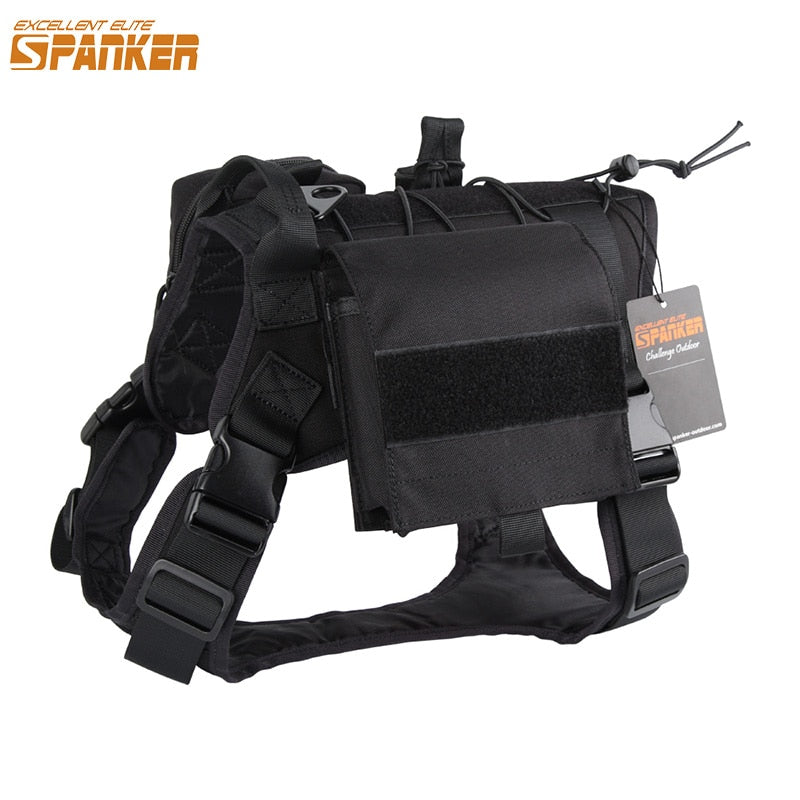 EXCELLENT ELITE SPANKER Outdoor Tactical Dog Clothes Suit Military Training Molle Dog Vest Set Harness Pets Hunting Accessories