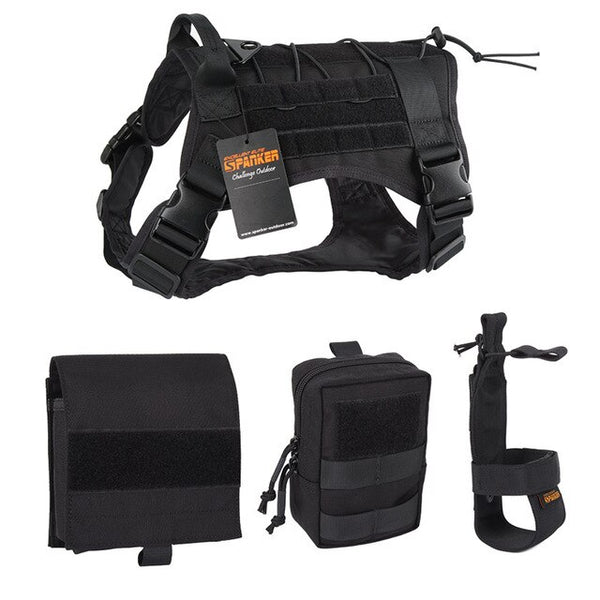 EXCELLENT ELITE SPANKER Outdoor Tactical Dog Clothes Suit Military Training Molle Dog Vest Set Harness Pets Hunting Accessories