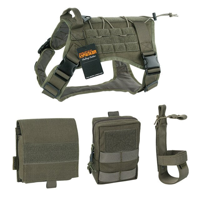 EXCELLENT ELITE SPANKER Outdoor Tactical Dog Clothes Suit Military Training Molle Dog Vest Set Harness Pets Hunting Accessories