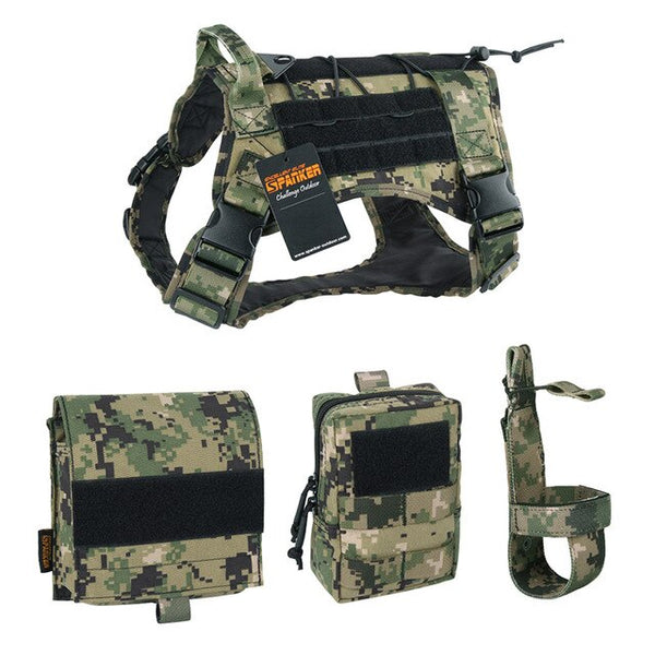EXCELLENT ELITE SPANKER Outdoor Tactical Dog Clothes Suit Military Training Molle Dog Vest Set Harness Pets Hunting Accessories