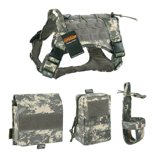 EXCELLENT ELITE SPANKER Outdoor Tactical Dog Clothes Suit Military Training Molle Dog Vest Set Harness Pets Hunting Accessories