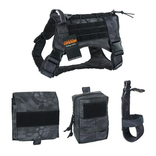 EXCELLENT ELITE SPANKER Outdoor Tactical Dog Clothes Suit Military Training Molle Dog Vest Set Harness Pets Hunting Accessories