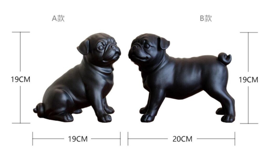 Architect resin matte black Pug ornament Home Furnishing study wall sticker 2PC set dog clothes diamond living room decoration