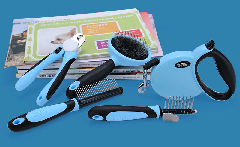 Pet Dog Chain Harness Leash Set Dematting Comb Nail Clipper Retractable Kit 5 Pieces a Set 3M Leash Grooming Tools Set for Pets