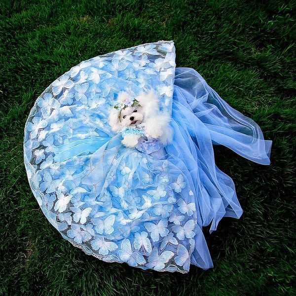 OnnPnnQ Pet Dog Dress Long Tail Wedding Dog Clothes Princess Tutu Dress For Small Medium Dogs Flower Printed Skirt Chihuahua