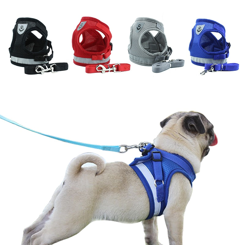 Dog Cat Harness Pet Adjustable Reflective Vest Walking Lead Leash for Puppy Polyester Mesh Harness for Small Medium Dog