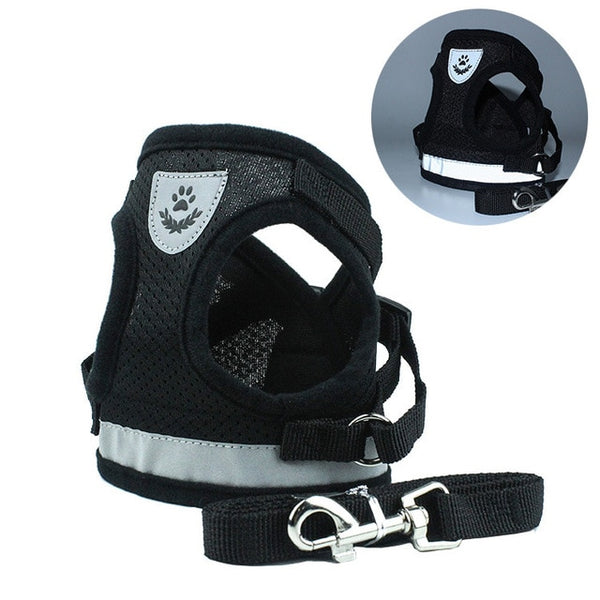 Dog Cat Harness Pet Adjustable Reflective Vest Walking Lead Leash for Puppy Polyester Mesh Harness for Small Medium Dog