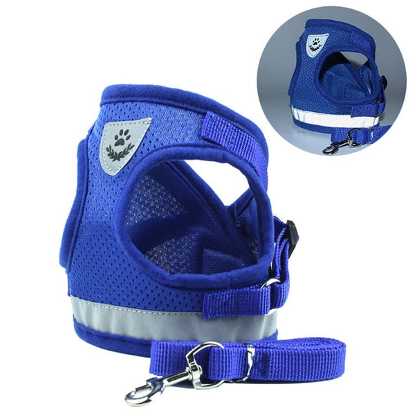 Dog Cat Harness Pet Adjustable Reflective Vest Walking Lead Leash for Puppy Polyester Mesh Harness for Small Medium Dog