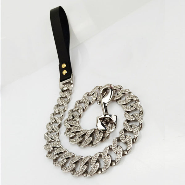 Metal Stainless Steel Pet Chain Dog Leash  Steel Chain Martingale High-end custom Show Leather Handle Bully dogs Doberman