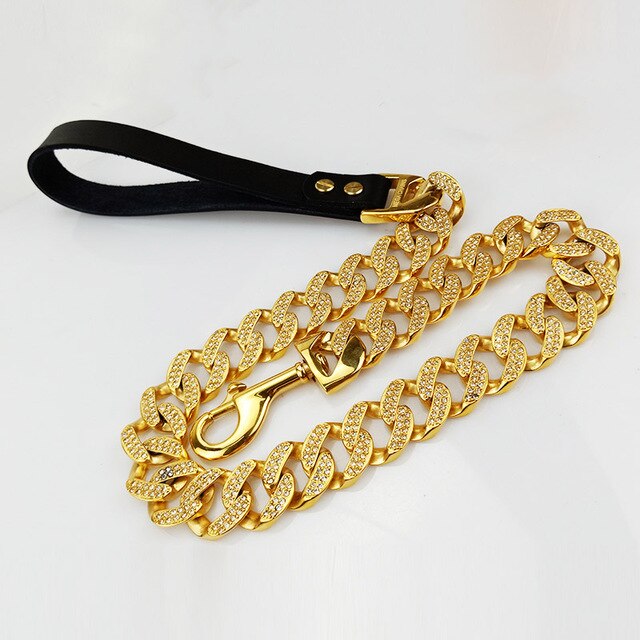 Metal Stainless Steel Pet Chain Dog Leash  Steel Chain Martingale High-end custom Show Leather Handle Bully dogs Doberman