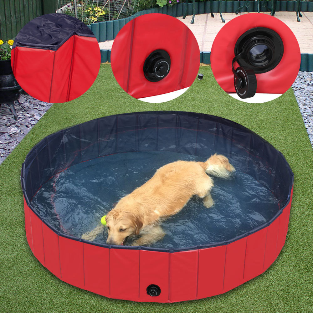 Foldable PVC Pet Pool Swimming Cooling Cat Dog Puppy Bathtub Indoor Outdoor Red