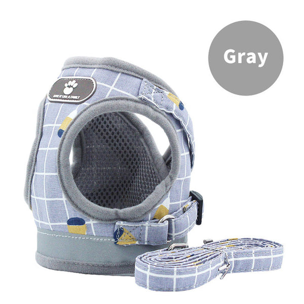 Pet Dog Cat Harness with Leash Adjustable Vest Walking Supplies Soft Breathable Plaid Collar Puppy for Small Medidum Large Dogs