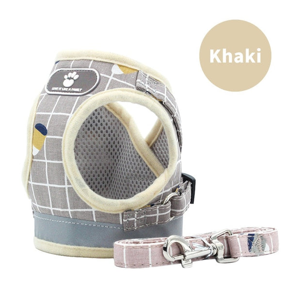 Pet Dog Cat Harness with Leash Adjustable Vest Walking Supplies Soft Breathable Plaid Collar Puppy for Small Medidum Large Dogs