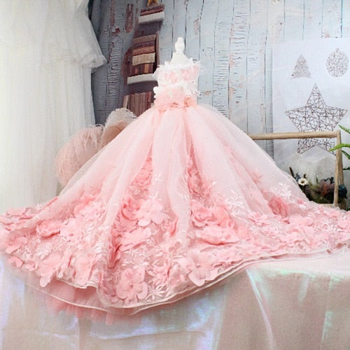 Pet Dog Dress Princess Luxury Trailing Wedding Dress For Small Dogs Handmade Flowers Embroidery Lace Puppy Clothes Skirt Poodle