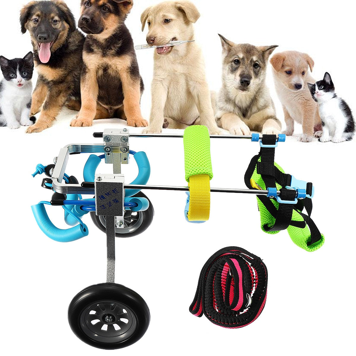 Pet Wheelchair Walk Traction Rope Cart Kit Light Portable Accessories Adjusted For Handicapped Cat Dog Doggie Puppy Taken Apart